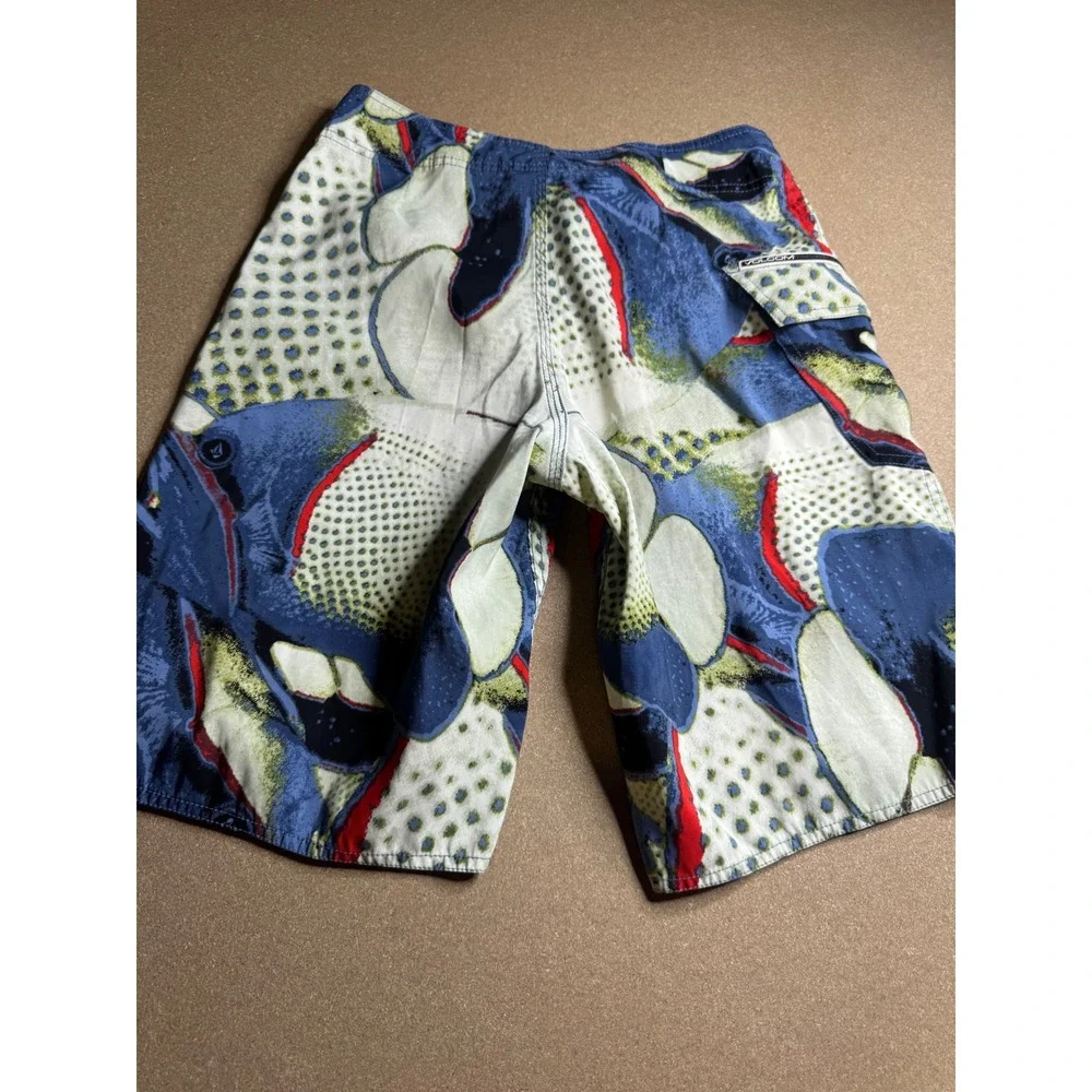 Y2k Volcom Stone Boardwear Mens Board Shorts Blue Abstract Graphic Print Size 28